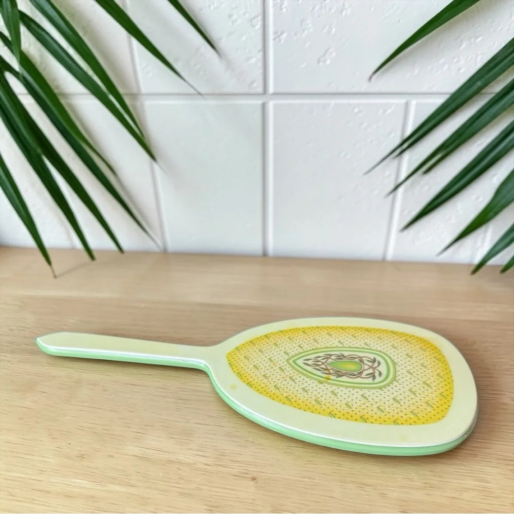 Vintage DuPont Lucite Hand Mirror Green Yellow Vanity Mirror Retro Table Mirror